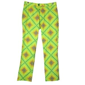 Loudmouth Golf Pants Colourful Patterned Diamond Circle Yellow Green Men's 33/32